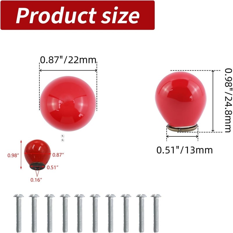 FarBoat 10Pcs Mini Circular Knob Pulls Decorative Ball Knobs Red Ball Door Pulls for Furniture Drawer Cupboard Box with Screws (Red, 0.9inch) - Image 2